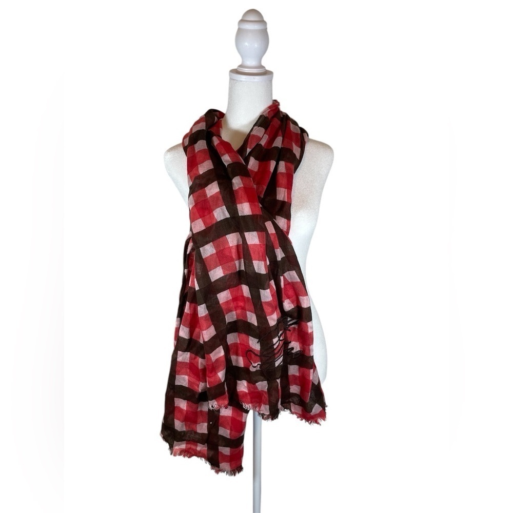 Oversized Juice Couture Red and Brown Checkered Scarf